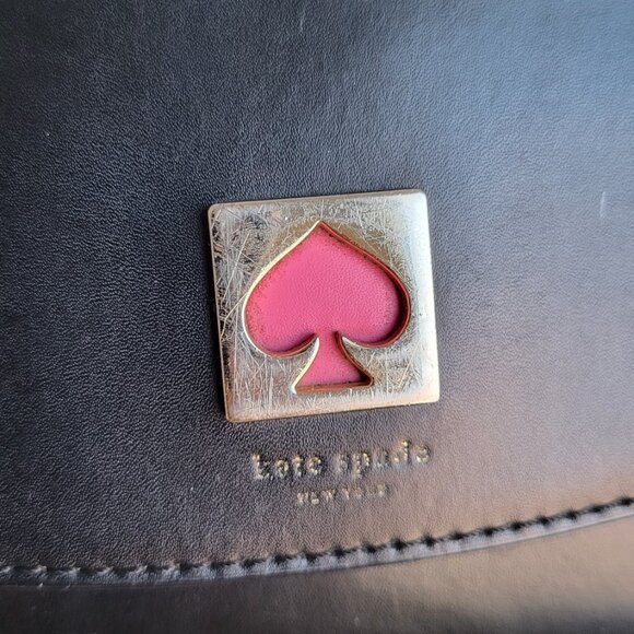 Kate Spade Black Leather Crossbody • Pink Strap - Picture 6 of 10
